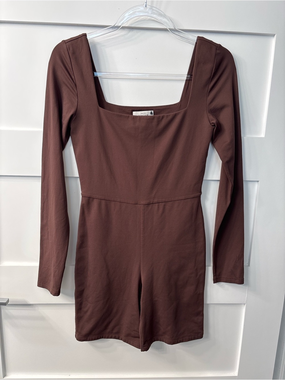 Babaton Aritzia Chocolate Brown Square-Neck Long Sleeve Bodycon One Piece